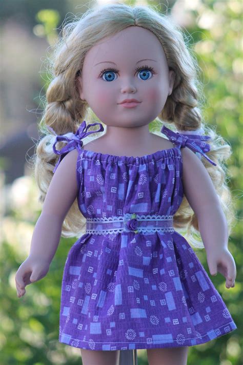 Purple Cotton Print Dress 18 Doll Clothes My Life Etsy Doll