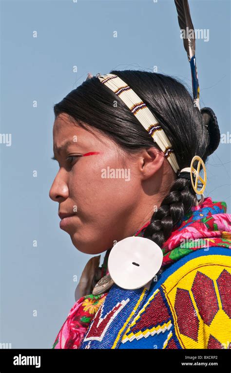 Female Traditional Dancer Pow Wow Blackfoot Crossing Historical Park Alberta Canada Stock