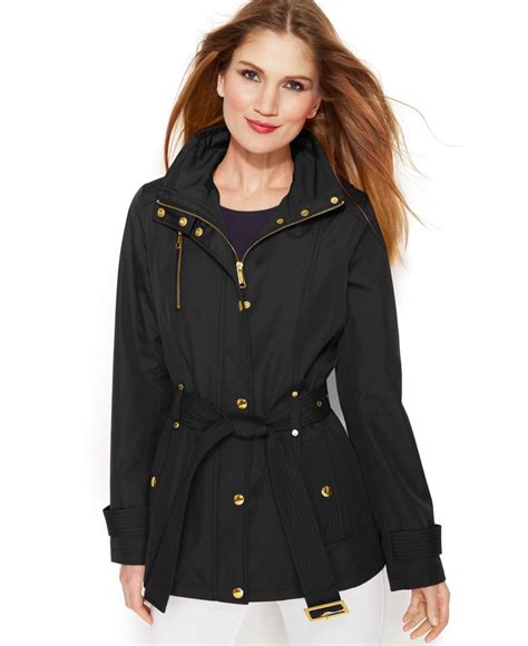 Michael Kors Michael Hooded Belted Jacket In Black Lyst