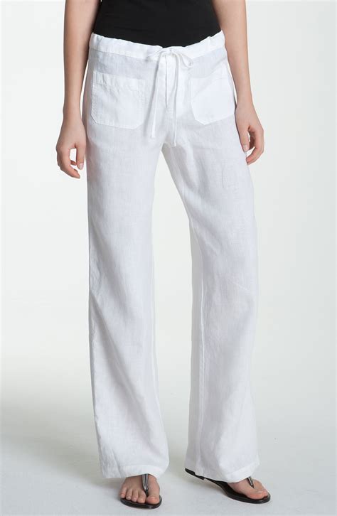 Vince Wide Leg Linen Drawstring Pants In White Lyst