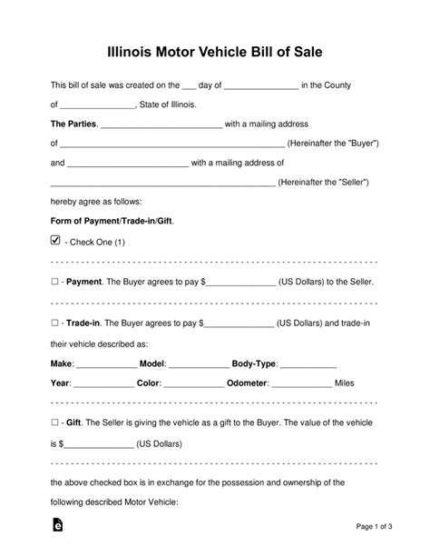 Free Illinois Bill Of Sale Forms Word Pdf Eforms Free Fillable