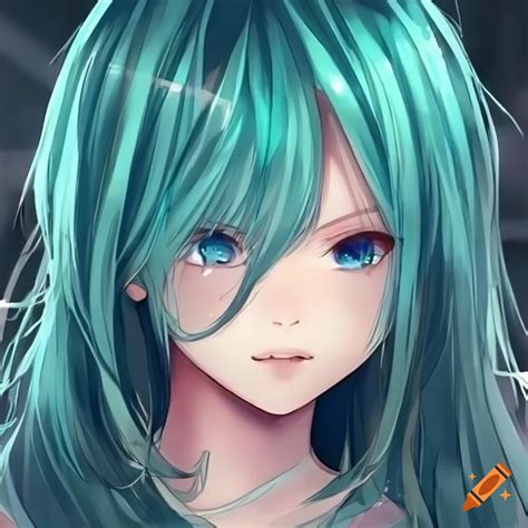 Anime Girl With Teal Hair And Silver Eyes On Craiyon