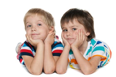 Two little kid boys best friends stock photo 579735874. Two cheerful friends stock image. Image of cheerful ...