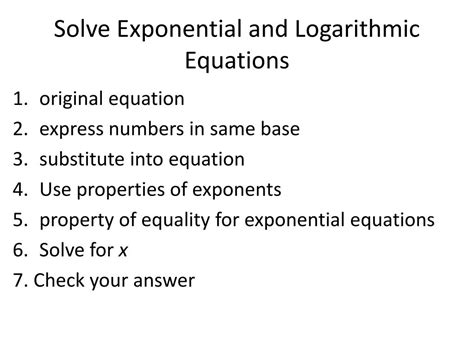 PPT Solve Exponential And Logarithmic Equations PowerPoint Presentation ID