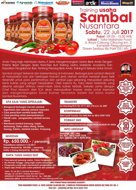 Yuk kita bereksperimen di dapur! Training Usaha Sambal Nusantara, 22 Juli 2017 - Toko Mesin ...