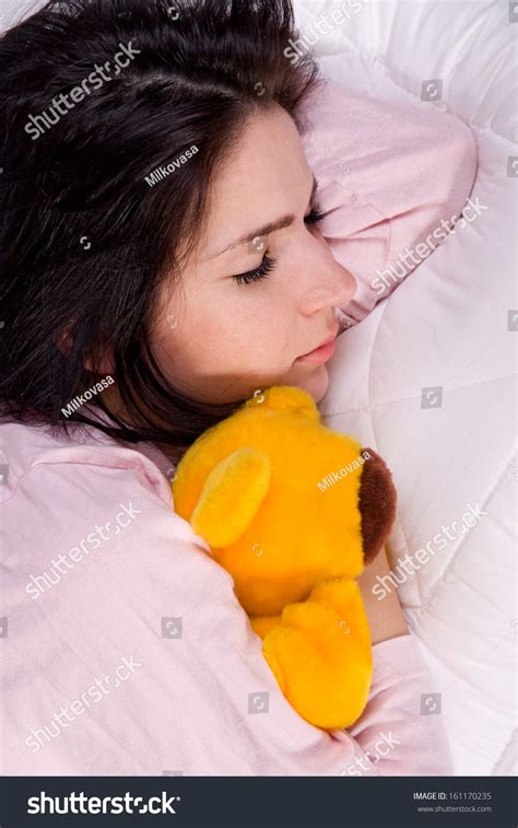 Girl Sleeping Teddy Bear Bed Stock Photo 161170235 Shutterstock