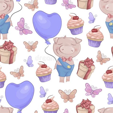 Cute Pigs Angels In Cartoon Style Funny Valentines Day Set In Vector