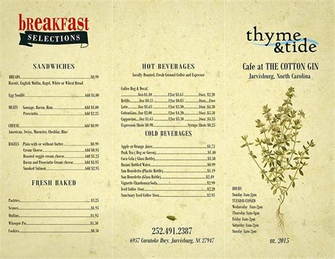 Menu At Thyme And Tide Cafe Jarvisburg