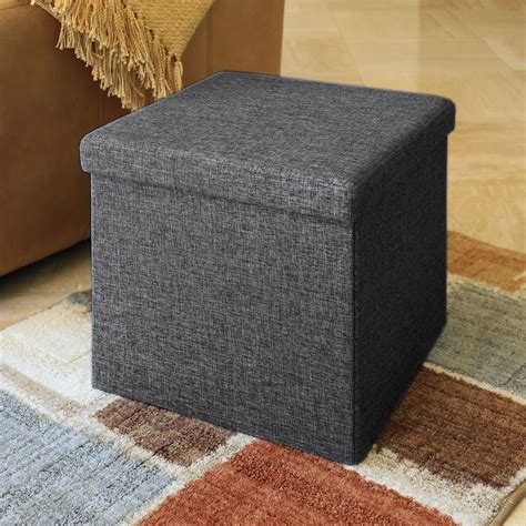 Seville Classics Charcoal Grey Storage Ottoman (Set of 2)-WEB291 - The