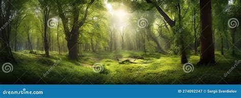 Green Simmer Forest Beauty Of Nature As The Sun Illuminates The