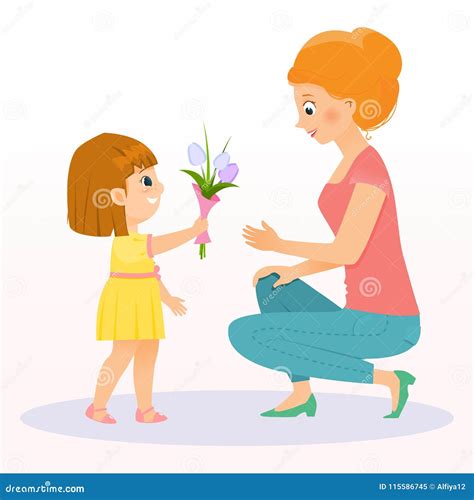 Daughter Gives Mother Flowers On Mother S Daymother Day Background