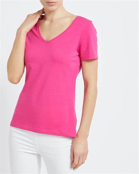 Dunnes Stores Hot Pink Stretch V Neck T Shirt