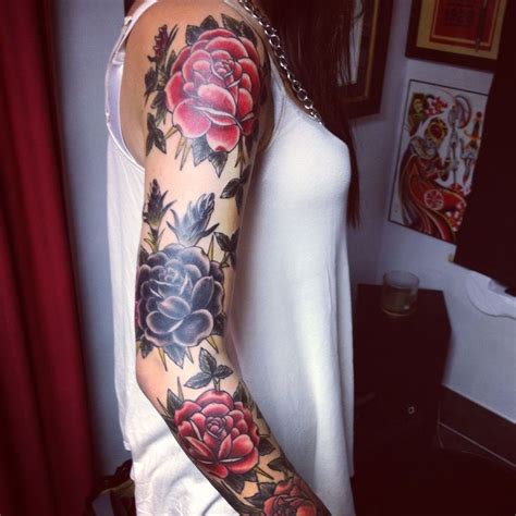 Red And Black Roses Sleeve Tattoo Tattoo Ideas And Inspiration