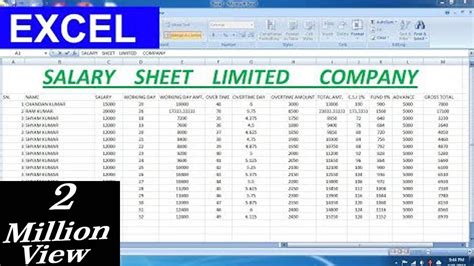 Salary Sheet Limited Company For Microsoft Excel Advance Formula Youtube