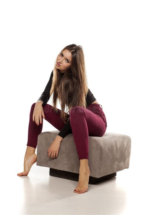 Woman On A Footstool Stock Image Image Of Model White 82573779