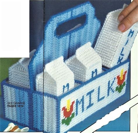 Adorable Milk Crate With 5 Milk Cartons Plastic Canvas Toy Etsy