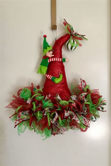 Elf Hat Wreath Christmas Wreaths Diy Christmas Mesh Wreaths