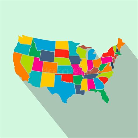 Colorful Usa Map With States Flat Icon Stock Vector Illustration Of