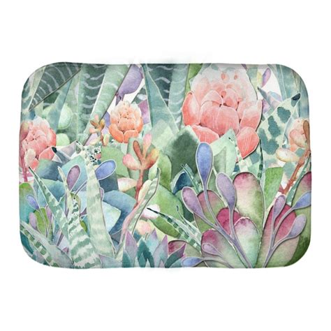 Watercolor Cactus Floral Bath Mat With Non Skid Backing Etsy
