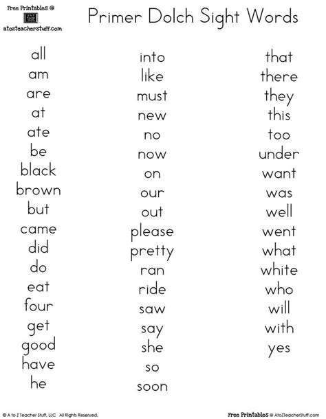 Printable Dolch Word Lists Kindergarten Spelling Words Kindergarten