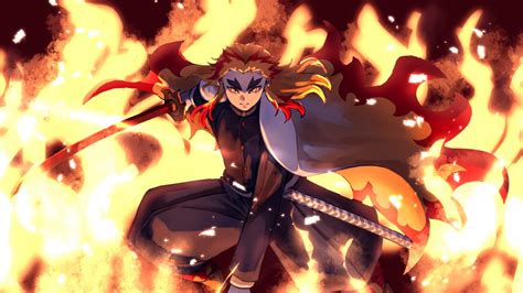 Demon Slayer Kyojuro Rengoku Jumping With Sword On Fire Hd Anime