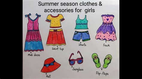 How To Draw And Color Summer Season Clothes And Accessories For Girls
