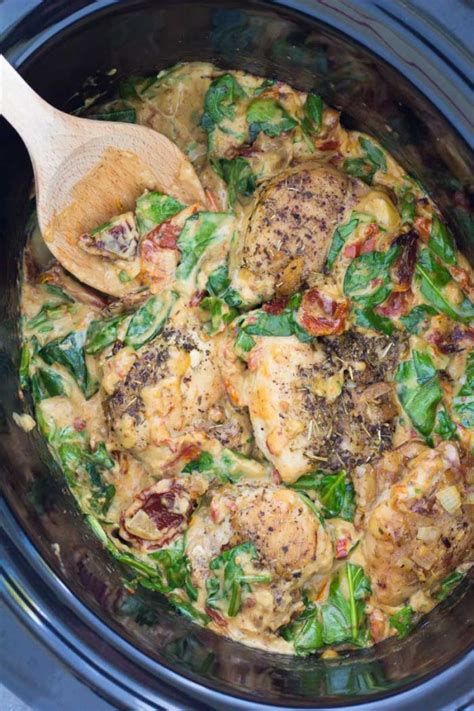 cooker slow chicken thighs tuscan meals boneless bone skinless recipe crockpot creamy easy dinner cooked serve pasta