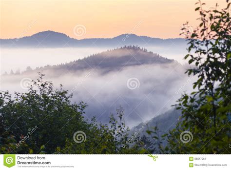 Beautiful Sunrise With The Morning Mist Stock Image Image Of Land