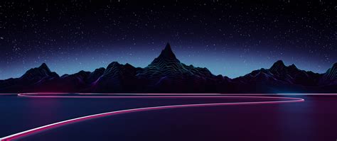 Download Silhouette Mountains Synthwave Wallpaper 2560x1080 Dual