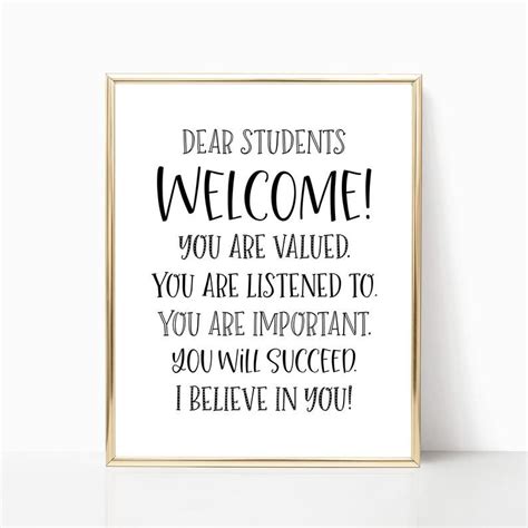 Dear Students Welcome Classroom Positivity Quote Printable Etsy