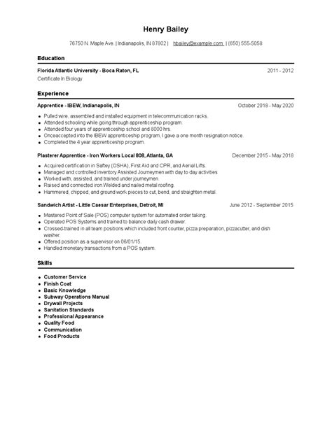 Apprentice Resume Examples And Tips Zippia