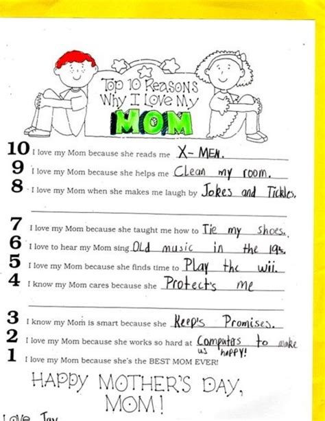 Top 10 Reasons Why I Love My Mom Mothers Day Pinterest School