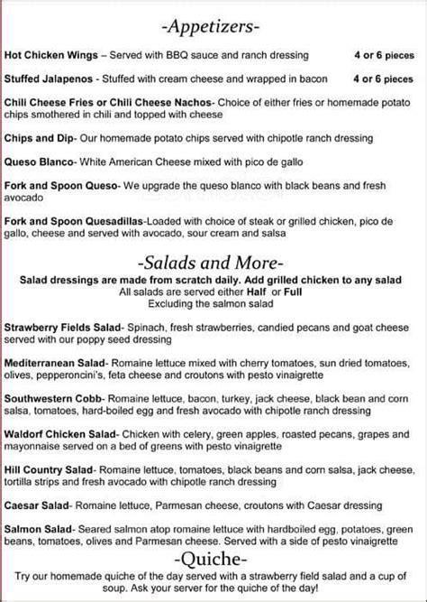 Fork And Spoon Menu Menu For Fork And Spoon New Braunfels New