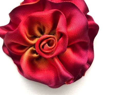 Women Hair Flower Accessory Rich Red Color Ribbon Rosette Etsy