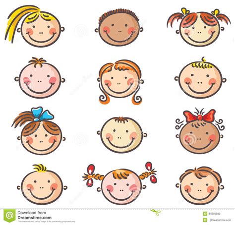Happy Cartoon Kids Faces Stock Vector Illustration Of Vector 44609830
