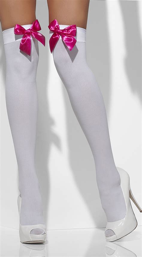 Opaque Thigh Highs With Satin Bow Thigh High Stockings Thigh High