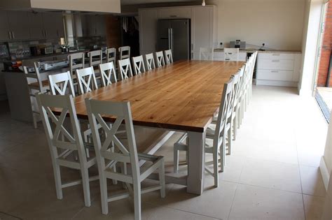 If it is a circular table, the table diameter can range from 8 to 9 feet. Large Dining Table Seats 20