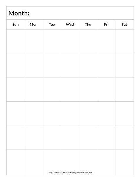 Blank Calendar 6 Weeks Portrait C Blank Monthly Calendar Template Free
