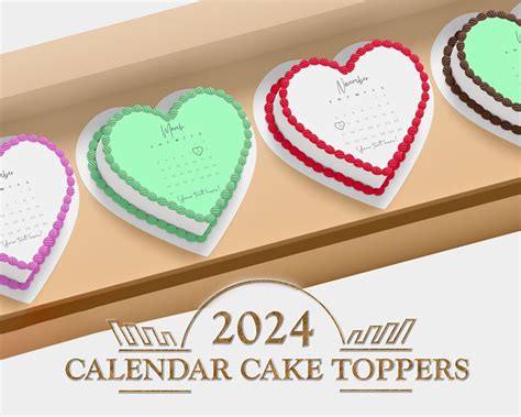 2024 Calendar Edible Heart Shaped Cake Topper For Birthdays