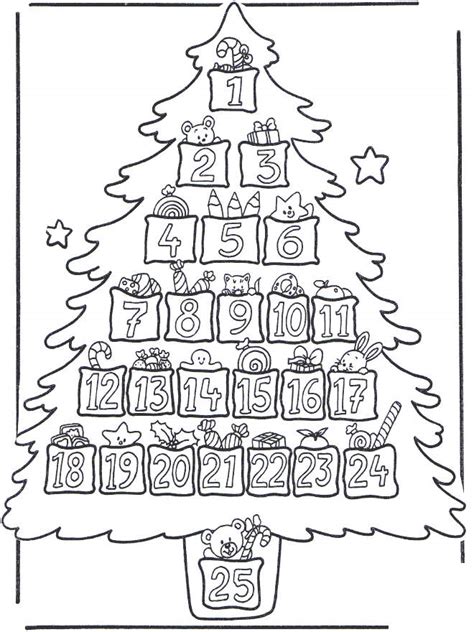 Christmas Tree With Advent Calendar Coloring Pages Free Printable