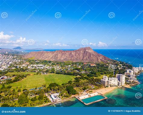Aerial View Of Waikiki Beach And Diamond Head Crater Stock Image