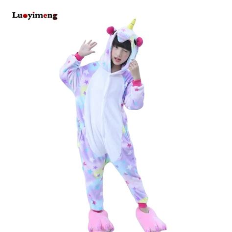 Girls Boys Winter Kigurumi Pajamas Unicorn Cartoon Animal Onesies