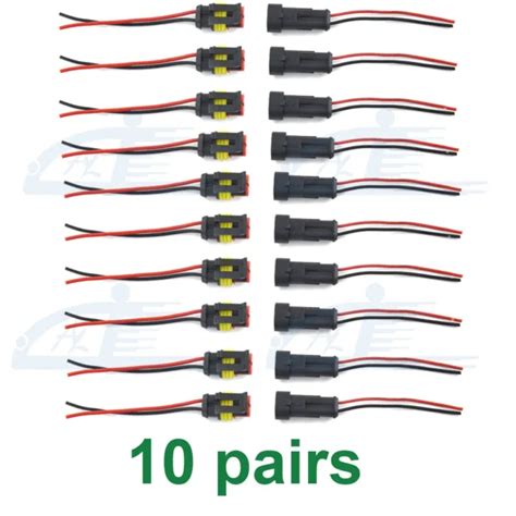 10 Pairs 2 Pins Car Waterproof Electrical Connector Plug With 20 Awg