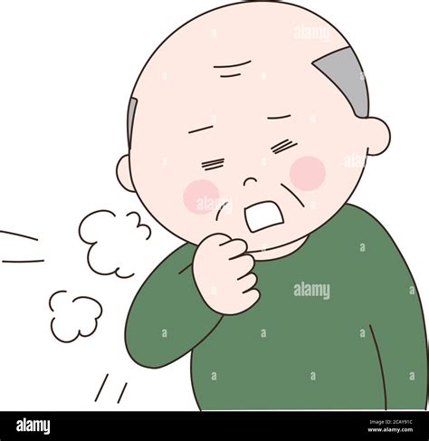 Elderly Man Coughing Terribly Vector Illustration Isolated On White
