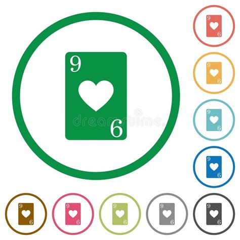 Nine Of Hearts Card Flat Round Icons Stock Vector Illustration Of