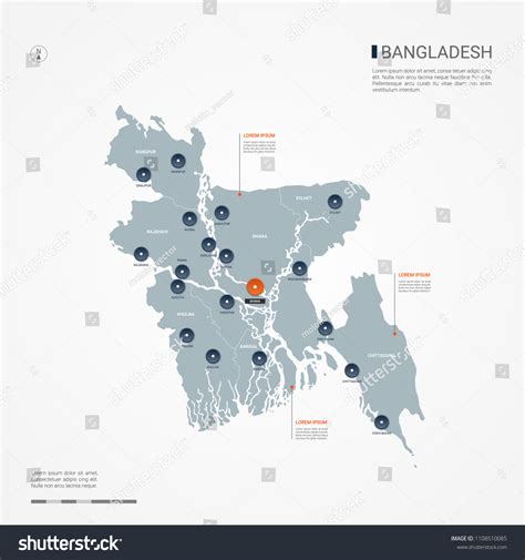 Bangladesh Map Borders Cities Capital Dhaka Stock Vector Royalty Free
