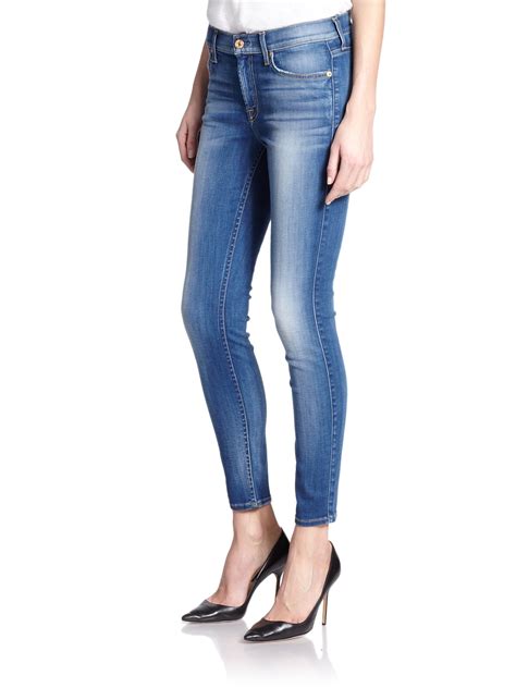 Lyst For All Mankind Skinny Ankle Jeans In Blue