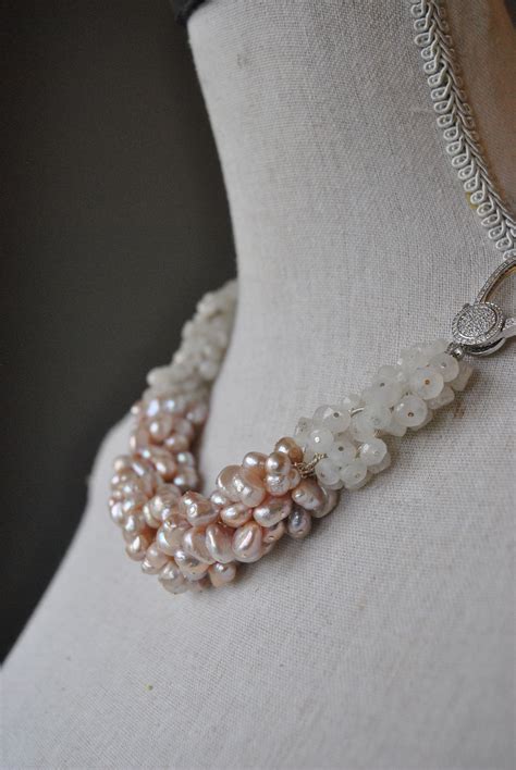 Pink Moonstone Pink Pearl Necklace White Moonstone Necklace Pink