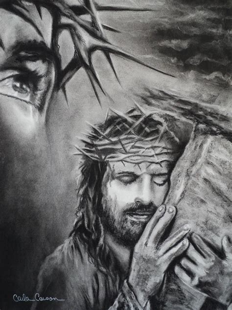 You are now halfway on the online drawing session how to draw jesus on the cross. Christ by Carla Carson | Jesus drawings, Christian ...