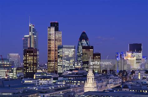 City Of London Skyscrapers At Night Stock Photo Getty Images